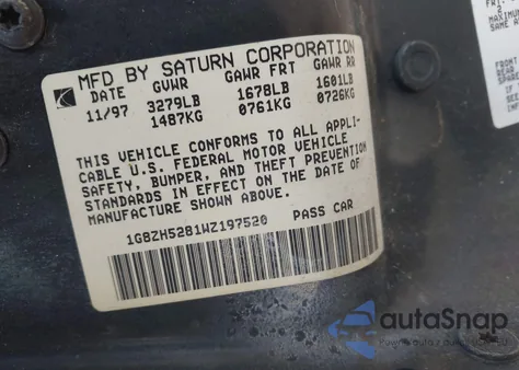 1998 Saturn Sl1 из США, поврежденный, VIN 1G8ZH5281WZ197520